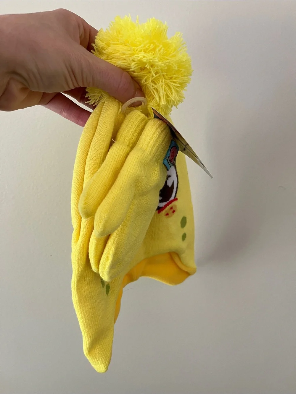 SpongeBob SquarePants Yellow Kids Pom-Pom Earflap Hat with Mittens- osfm